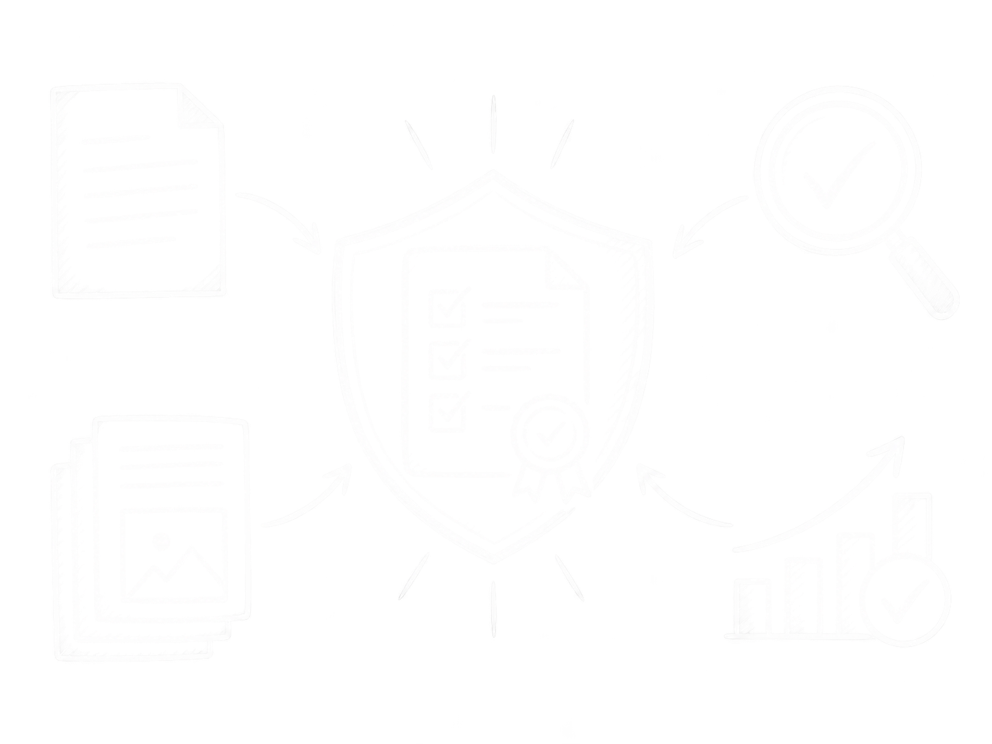 A compliance shield connects requirements, evidence, reviews, and quality improvements.